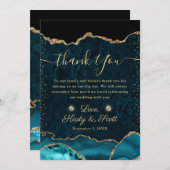 ティール(緑がかった色)と金ゴールドフェイクグリッターアゲ結婚ート サンキューカード (正面/裏面)