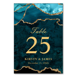 ティール（緑がかった色）と金ゴールドフェイクグリッターアゲ結婚ート テーブルナンバー