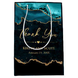 ティール（緑がかった色）と金ゴールドフェイクグリッターアゲ結婚ート ミディアムペーパーバッグ