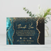 ティール（緑がかった色）と金ゴールドフェイクグリッターマーブルアゲ結婚ート サンキューカード (スタンド正面)