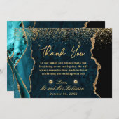 ティール（緑がかった色）と金ゴールドフェイクグリッターマーブルアゲ結婚ート サンキューカード (正面/裏面)