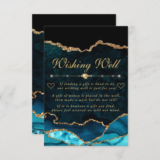 ティール（緑がかった色）と金ゴールドフェイクグリッターAgate Wishing Well エンクロージャーカード (正面/裏面)