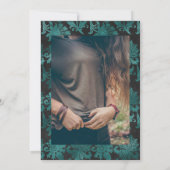 ティール(緑がかった色)と金ゴールドフローラお祝いのLife Photo Inv 招待状 (裏面)