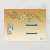 ティール（緑がかった色）と金ゴールドフローラと蝶テーブル番号 ポストカード (裏面)