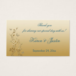 ティール（緑がかった色）と金ゴールドフローラと蝶メッセージカード