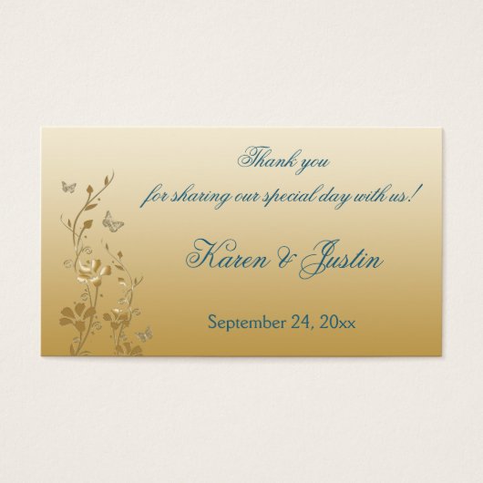 ティール(緑がかった色)と金ゴールドフローラと蝶メッセージカード (正面)