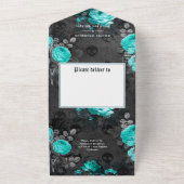 ティール（緑がかった色）と金ゴールドフローラ結婚すべて1つのInv オールインワン招待状 (外側)