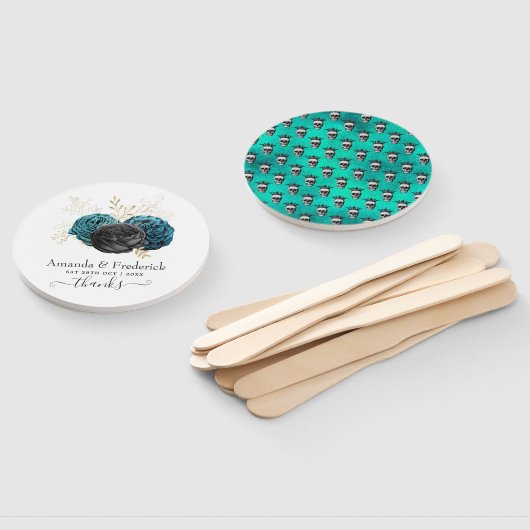 ティール（緑がかった色）と金ゴールドフローラ結婚ゴシック ハンドファン (組立なし)