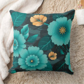 ティール（緑がかった色）と金ゴールドフローラ(ダークグリーン離れ) クッション (ブランケット)