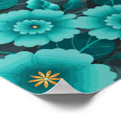 ティール（緑がかった色）と金ゴールドフローラ(ダークグリーン離れ) ポスター (角)