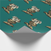 ティール（緑がかった色）と金ゴールドヘラルディックナイト ラッピングペーパー (角)