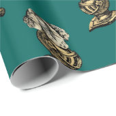 ティール（緑がかった色）と金ゴールドヘラルディックナイト ラッピングペーパー (ロールコーナー)