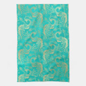 ティール(緑がかった色)と金ゴールドボホエレガント孔型 キッチンタオル (縦)