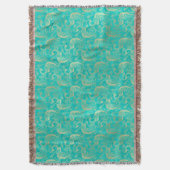 ティール(緑がかった色)と金ゴールドボホエレガント孔型 スローブランケット (正面縦)