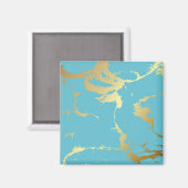 ティール(緑がかった色)と金ゴールドマーブルアクリル絵画ズ抽象芸術バック マグネット (正面/裏面)