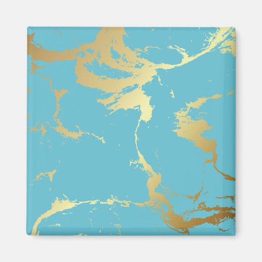 ティール(緑がかった色)と金ゴールドマーブルアクリル絵画ズ抽象芸術バック マグネット (正面)