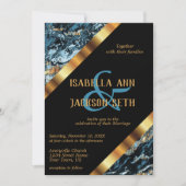 ティール(緑がかった色)と金ゴールドマーブル 招待状 (正面)