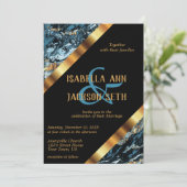 ティール(緑がかった色)と金ゴールドマーブル 招待状 (スタンド正面)