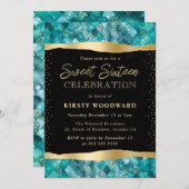 ティール(緑がかった色)と金ゴールドマーメイドはかりで測スウィート16 招待状 (正面/裏面)