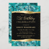 ティール（緑がかった色）と金ゴールドマーメイドはかりで測21歳の誕生日 招待状 (正面/裏面)