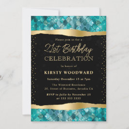 ティール（緑がかった色）と金ゴールドマーメイドはかりで測21歳の誕生日 招待状