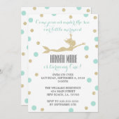 ティール(緑がかった色)と金ゴールドマーメイドバースデーパーティ招待状 招待状 (正面/裏面)