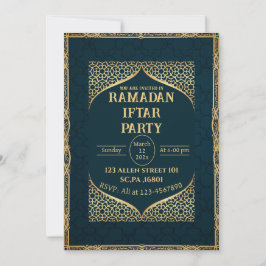 ティール(緑がかった色)と金ゴールドムスリムイスラムRamadan Iftarパーティー 招待状