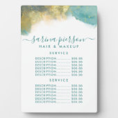 ティール(緑がかった色)と金ゴールドモダンアート液体インク価格メニュー フォトプラーク (正面)