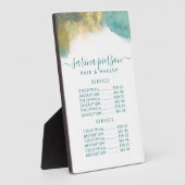 ティール(緑がかった色)と金ゴールドモダンアート液体インク価格メニュー フォトプラーク (側面)