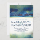 ティール(緑がかった色)と金ゴールドモダンドット水結婚色 招待状 (正面)