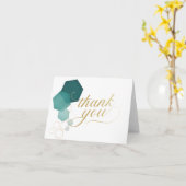 ティール（緑がかった色）と金ゴールドモダン六角ありがとう カード (黄色い花)