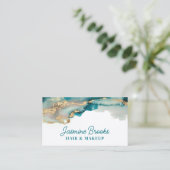 ティール(緑がかった色)と金ゴールドモダン抽象芸術の水色 名刺 (スタンド正面)