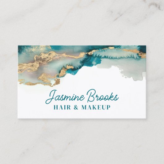 ティール（緑がかった色）と金ゴールドモダン抽象芸術の水色 名刺 (正面)