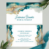 ティール（緑がかった色）と金ゴールドモダン抽象芸術の水色 名刺