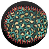 ティール(緑がかった色)と金ゴールドレオパードシリーズデザイン3 ソフトボール (正面左)