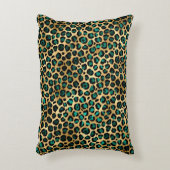 ティール(緑がかった色)と金ゴールドレオパード系デザイン14 アクセントクッション (正面(垂直))