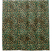 ティール（緑がかった色）と金ゴールドレオパード系デザイン14 シャワーカーテン (正面)