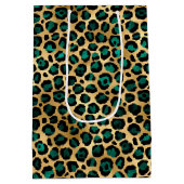 ティール（緑がかった色）と金ゴールドレオパード系デザイン14 ミディアムペーパーバッグ (裏面)