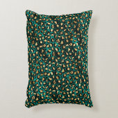 ティール(緑がかった色)と金ゴールドレオパード系デザイン3 アクセントクッション (正面(垂直))