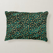 ティール(緑がかった色)と金ゴールドレオパード系デザイン3 アクセントクッション (裏面)