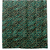 ティール（緑がかった色）と金ゴールドレオパード系デザイン3 シャワーカーテン (正面)