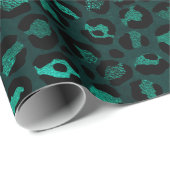 ティール(緑がかった色)と金ゴールドレオパード系デザイン4 ラッピングペーパー (ロールコーナー)