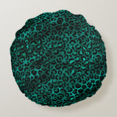 ティール(緑がかった色)と金ゴールドレオパード系デザイン5 ラウンドクッション (裏面)