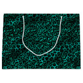 ティール（緑がかった色）と金ゴールドレオパード系デザイン5 ラージペーパーバッグ (正面)