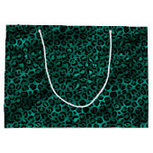 ティール（緑がかった色）と金ゴールドレオパード系デザイン5 ラージペーパーバッグ (裏面)