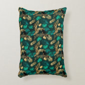 ティール(緑がかった色)と金ゴールドレオパード系デザイン7 アクセントクッション (正面(垂直))