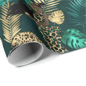 ティール(緑がかった色)と金ゴールドレオパード系デザイン7 ラッピングペーパー (ロールコーナー)