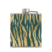 ティール(緑がかった色)と金ゴールドワイルドアニマルプリント フラスク (裏面)