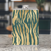 ティール（緑がかった色）と金ゴールドワイルドアニマルプリント（名前） フラスク