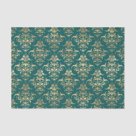 ティール（緑がかった色）と金ゴールドヴィンテージ 薄葉紙 (正面)